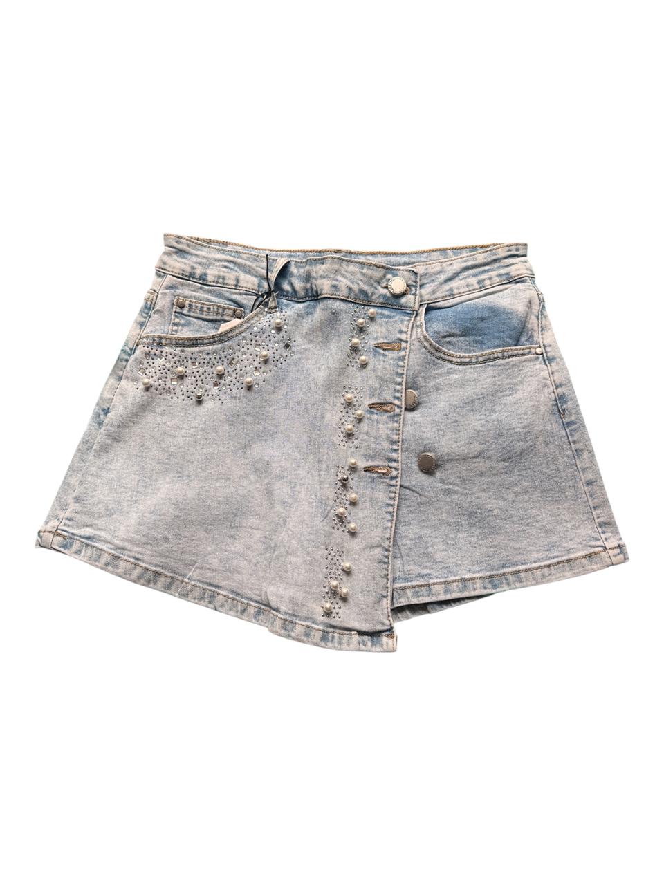 Falda Short Denim con Perlas