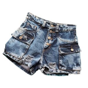 Short Jeans Desgastado Azul Medio