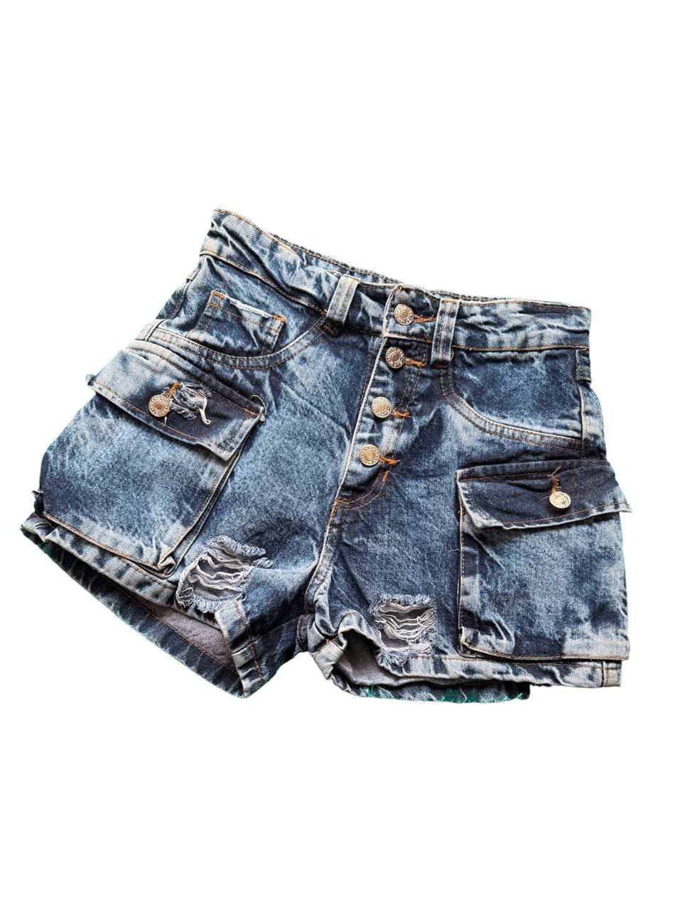 Short Jeans Desgastado Azul Medio
